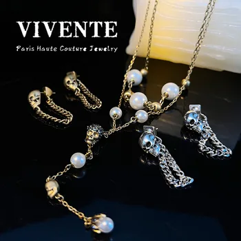 Новые серьги-цепочки в виде черепа, женские серьги-ожерелья, персонализированное универсальное жемчужное ожерелье, серьги с кисточками
