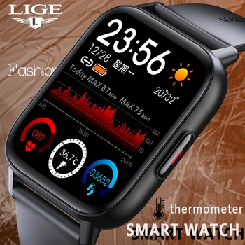 Новые умные часы LIGE для мужчин с температурой тела 1,69-дюймовый сенсорный экран Для женщин Smartwatch Точный Кислородный монитор Спортивные Мужские часы