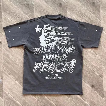 Новый стиль 
 Футболка Hellstar Studios Inner Peace для мужчин и женщин с принтом скелета 1: 1, выстиранная футболка, футболки