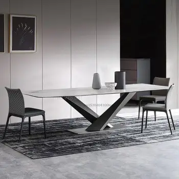 Обеденный набор из 6 стульев с современным мраморным столом для большой квартиры, Итальянский Минималистичный кухонный стол, Семейный, используется в высоком качестве