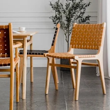 Обеденный стул Wuli из натуральной кожи в стиле ретро, Скандинавский Современный минималистичный бытовой стул из массива дерева, обеденный стол для ресторана, кафе, табурет