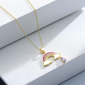 Ожерелье Dream rainbow из стерлингового серебра S925 пробы с бриллиантами, женская цепочка на ключицу с циркониевой подвеской цвета сладкого облака
