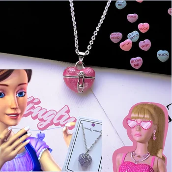 Ожерелье с розовым сердечком Ожерелье с французским замком в стиле ретро Ювелирные изделия Можно открыть коробку С драгоценным камнем Y2K Цепочка для ключиц Аксессуары Рождественский Подарок