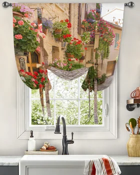 Оконные шторы Spello Town Flower Street, шторы на кухню, гостиную, Регулируемые шторы с карманами