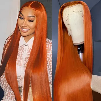 Оранжево-имбирные прямые парики с застежкой на шнурки размером 4x4 5x5 мм из человеческих волос 13x4 13x6, Малазийские прозрачные парики на шнурках спереди для чернокожих женщин