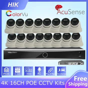 Оригинальные комплекты видеонаблюдения HIK 4K ColorVu 16-канальный POE Acusense NVR DS-7616NXI-I2/16P/S 8-Мегапиксельная IP-камера DS-2CD2387G2-LU Системы видеонаблюдения