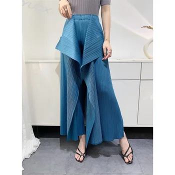 Плиссированные брюки Miyake, женские широкие брюки, Свободный дизайн, Модная ниша, Нерегулярные, Удобные, повседневные, Летние Новые брюки 2023