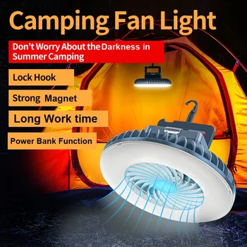 Портативный фонарь, работающий от USB-аккумулятора, Палатка, вентиляторы для кемпинга с легким водонепроницаемым наружным вентилятором, светодиодная ночная лампа