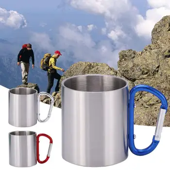 Походная кружка объемом 220 мл, чашка для альпинизма из нержавеющей стали, нержавеющее полезное D-образное кольцо, Самоблокирующаяся дорожная чашка для пикника