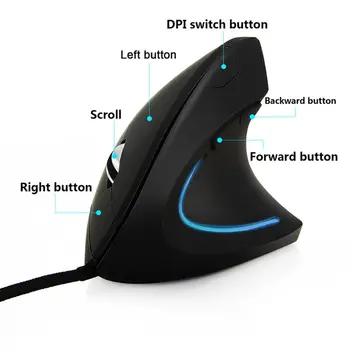 Проводная вертикальная мышь для правой руки, эргономичная игровая мышь 800 1200 1600 точек на дюйм, оптическая USB, мыши для запястий, Mause для ПК, 7 часов