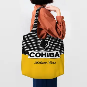 Продуктовые сумки Cuban Cohiba, холщовая сумка для покупок с принтом, сумка через плечо, портативные сумки большой емкости, сумка для фотосъемки