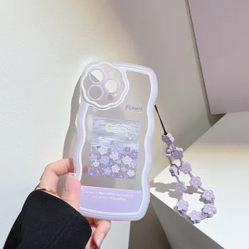 Прозрачный чехол для мобильного телефона big wave для iPhone 14 13 12 11 Pro Max 14Plus xs xr 7 8 Plus SE 2020 Purple Flower Sneeper Shell