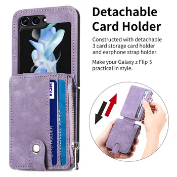Противоударный Кожаный Чехол-Бумажник для Samsung Galaxy Z Flip 5 4 Flip4 Flip3 Flip5 Flip 3 Zflip4 Zflip5 Слот Для Карт Памяти Защитная Сумка
