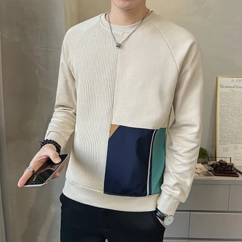 Пуловер, толстовка с индивидуальной отстрочкой, мужские толстовки с длинными рукавами и круглым вырезом с принтом, уличная одежда в стиле нижней рубашки D28