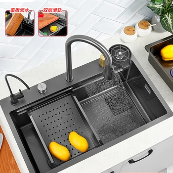 Раковина Кухонная Нано-Раковина Для мытья Посуды Из нержавеющей Стали Кухонный шкаф в японском стиле, Умывальник с одной раковиной