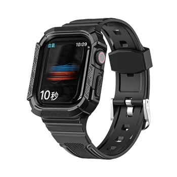 Ремешок для часов + чехол Для Apple Watch Series 8 7 6 SE 5 4 3 2 1 38 мм-45 мм Спортивный Силиконовый ремешок На Запястье Браслет Для iwatch PC Case