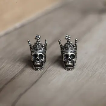 Ретро твердые серьги-гвоздики с черепом из стерлингового серебра 925 пробы, панк-готика