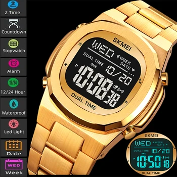 Роскошные деловые мужские часы Skmei, модный цифровой будильник обратного отсчета, водонепроницаемые светодиодные электронные спортивные наручные часы Reloj Hombre