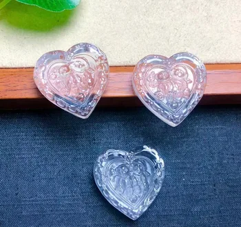 Ручная резьба 25 мм из натурального кристально чистого кварца в форме сердца с маленьким медведем, специальный ювелирный подарок для друзей