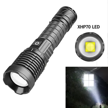 Сверхдлинный мощный фонарик XHP70 Zoom Tactical Light LED Torch 26650 Аккумулятор USB C Перезаряжаемый фонарик