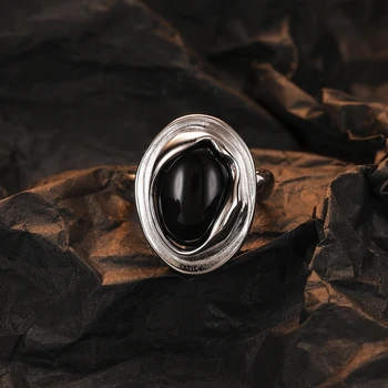 Серебро 925 Пробы, Черный Агат, драгоценный камень в крутом стиле, Небольшая дизайнерская сеть, Красное Открывающееся Женское кольцо на указательном пальце с простым лицом