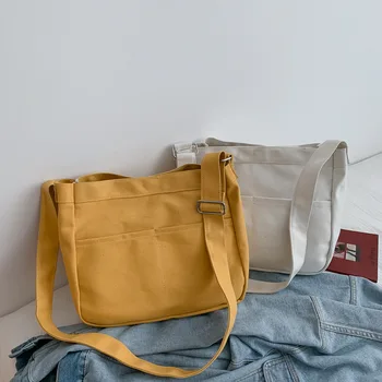 Студенческие холщовые сумки через плечо большой вместимости, Женские сумки, Корейский ранец, сумка через плечо из хлопчатобумажной ткани, Женская школьная сумка 2023 г.