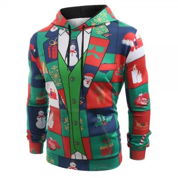 Тонкая осенне-зимняя повседневная мужская блузка с капюшоном и длинными рукавами, Рождественские свитера, толстовки с принтом
