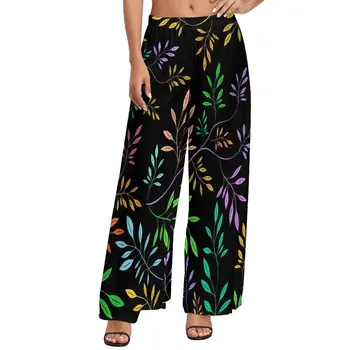 Тонкие брюки-листики, эластичная высокая талия, сексуальные брюки с цветным принтом листьев, уличная одежда, широкие брюки на заказ