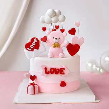 Украшения для торта на день рождения медвежонка из полимерной глины, детские украшения для торта с Днем рождения, принадлежности для украшения торта для вечеринки в честь Дня рождения