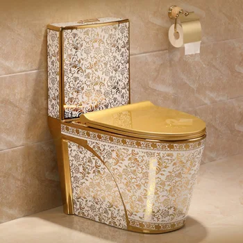 Унитаз с гальваническим покрытием из золота, Бытовая ванная комната, Керамические унитазы высокого класса, Цельный унитаз со сливом
