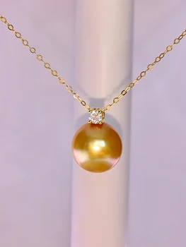 Филиппинский Золотой жемчуг Наньян, ожерелье из натурального жемчуга морской воды, Массивное Золотое кольцо с бриллиантами, 18-каратное Золото, Подвеска в стиле принцессы