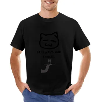 футболка cats naps and snacks, черная футболка, новое издание, черные футболки, одежда для мужчин