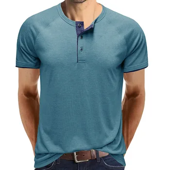 Хлопковая футболка с коротким рукавом 2023, Летняя мужская футболка большого размера, одежда, футболка Генри, Спортивная Повседневная модная мужская одежда