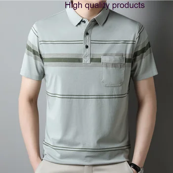 Хлопчатобумажные моющиеся летние мужские рубашки поло, роскошные деловые повседневные футболки для гольфа в поперечную полоску с коротким рукавом 3XL