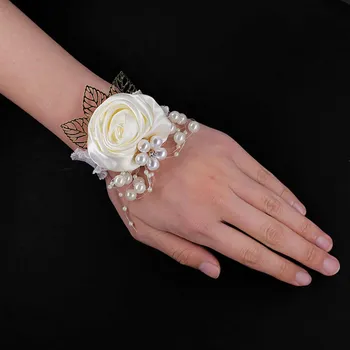 Цветы на запястье подружки невесты; Розовые браслеты-корсажи на запястье; Цветы для рук на свадьбу, выпускной наряд; Декор H9